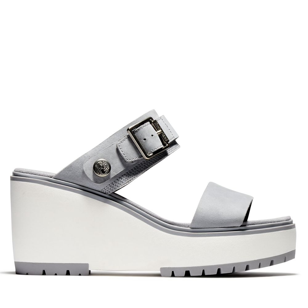 Sandalias Timberland Mujer Koralyn Wedge Gris/Blancas - Chile NBI-583609